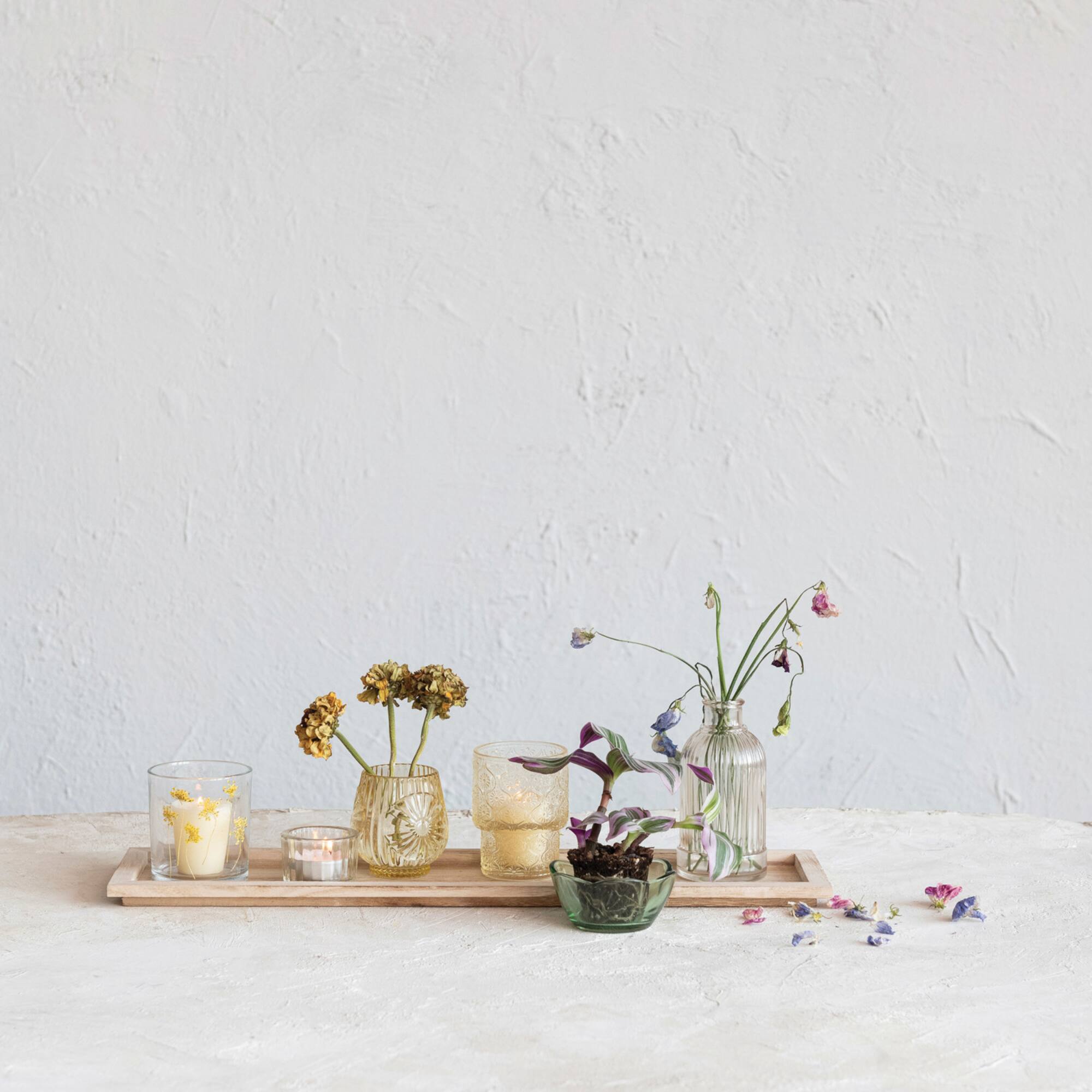 Hello Honey® Embossed Glass 5-Votive Candle Holders with Vase & Wood Tray